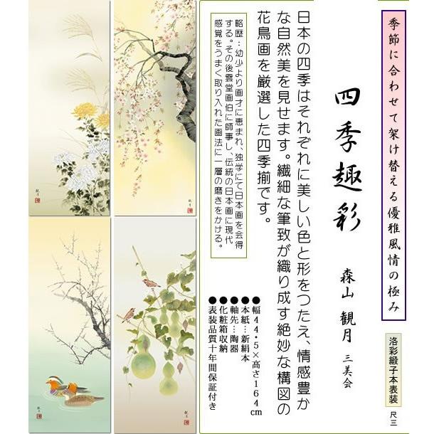 掛け軸　四季趣彩　森山観月・四季花鳥 四幅揃い 尺三 掛け軸 花鳥画 床の間_5