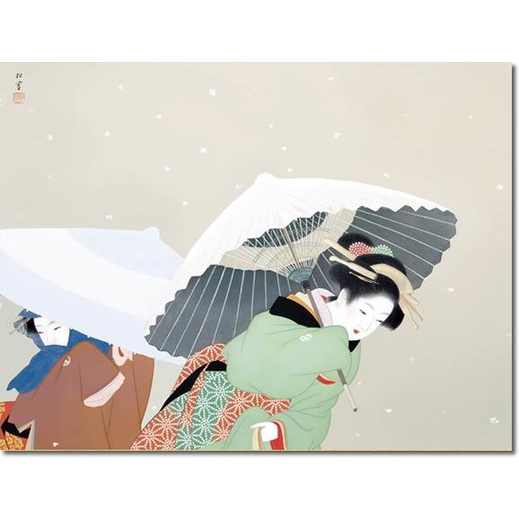掛け軸 【祈り】 掛軸　上村松園（うえむらしょうえん）・牡丹雪（ぼたんゆき）　尺五　名作品　桐箱畳紙収納　風鎮付き