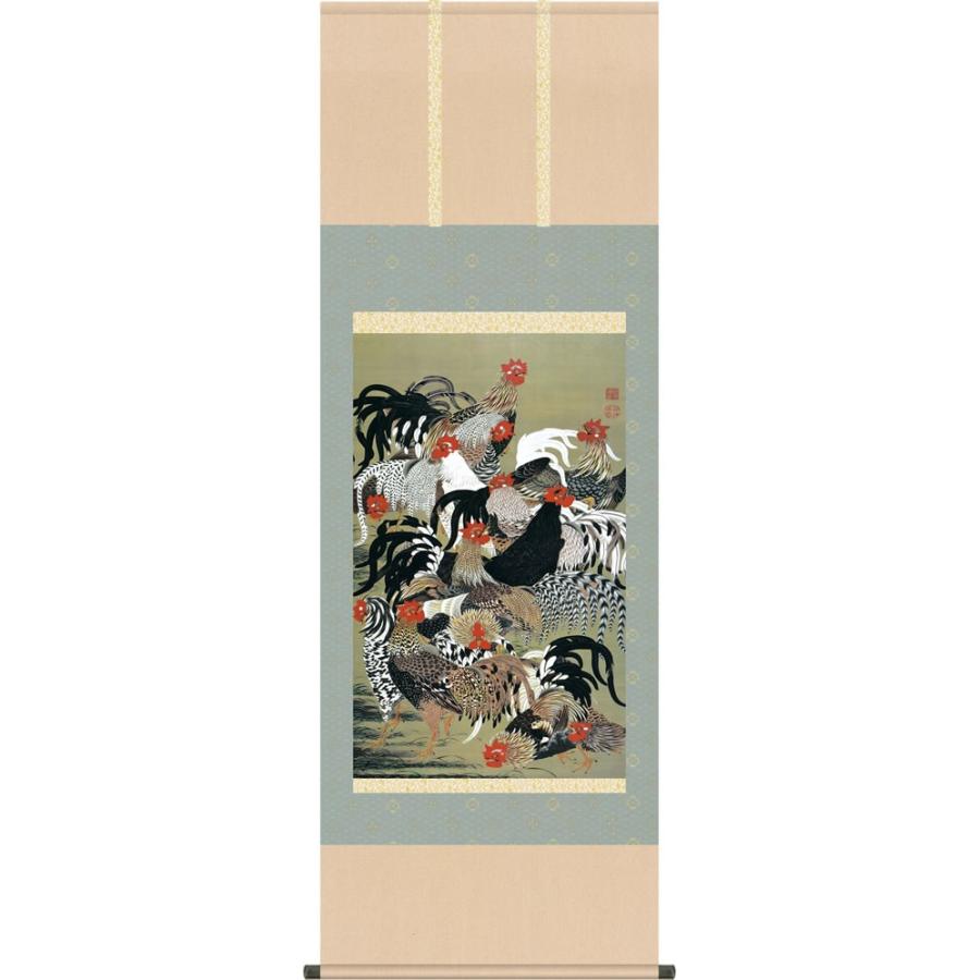 伊藤若冲 群鶏図 印刷工芸品 日本画 掛け軸 掛軸 茶掛 伊藤若冲「群鶏図」掛軸 高精彩巧芸画 プレゼント ギフト 日本画