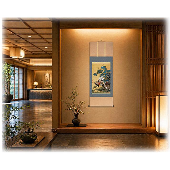 掛け軸 掛軸 伊藤若冲（いとうじゃくちゅう）・紫陽花双鶏図（あじさい