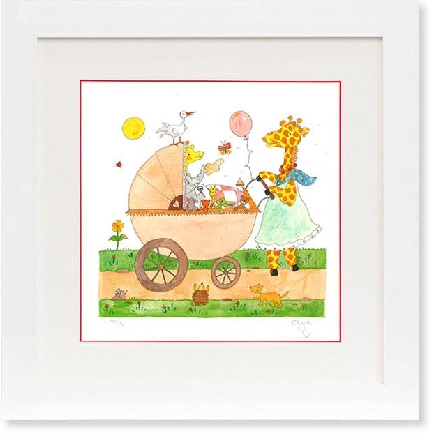絵画 版画 クリーブ・やさしいキリンママとお散歩 インテリア : 絵画