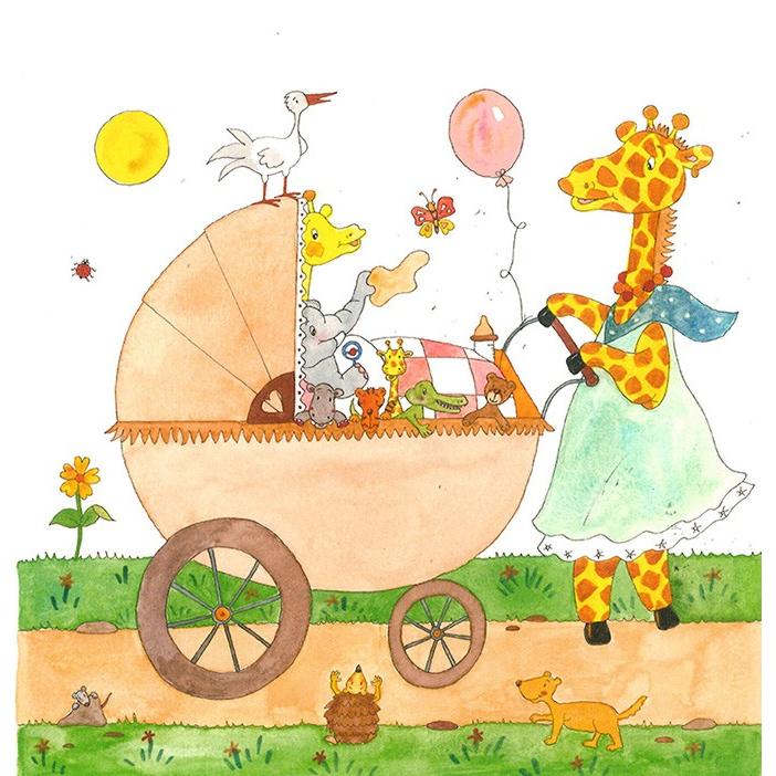 絵画 版画 クリーブ・やさしいキリンママとお散歩 インテリア : 絵画