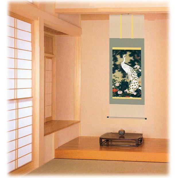 掛け軸 掛軸　伊藤若冲（いとうじゃくちゅう）・老松孔雀図 （ ろうしょう くじゃく ず ）　尺五　名作品　桐箱畳紙収納　 |  | 02