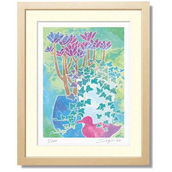 藤谷壮仁郎・カモの置物とアイピーと多肉植物（絵画・版画）