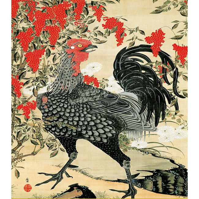 4点セット　伊藤若冲　南天雄鶏図　アート　ポスター　額装　55cm 62cm 絵画 伊藤若冲（いとうじゃくちゅう）・ 南天雄鶏図（ なんてんゆう