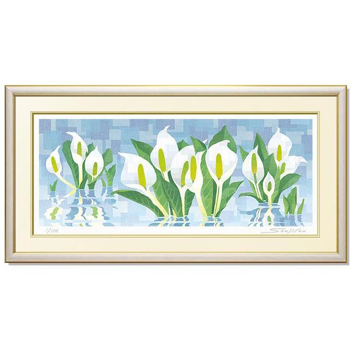 絵画　藤谷壮仁郎・雪解けに輝く水芭蕉　版画　インテリア_1