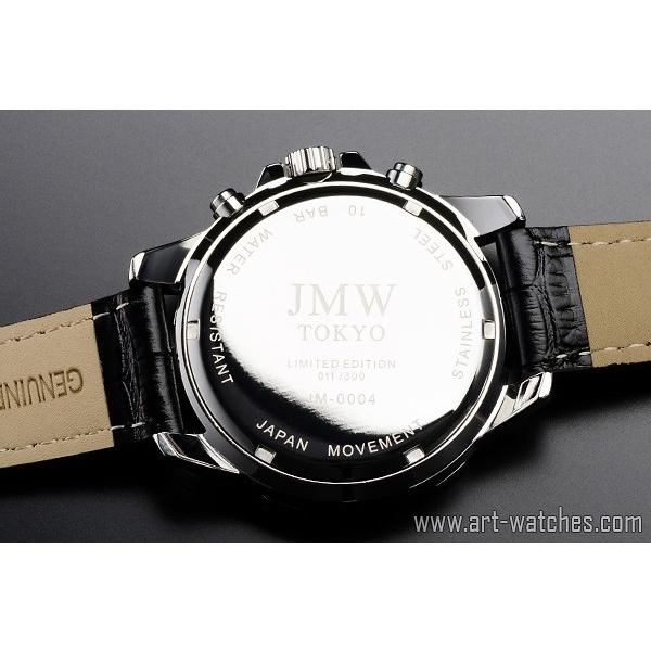 JMW TOKYO ホワイト&ブラック本革レザー上級ソーラークロノグラフ回転 