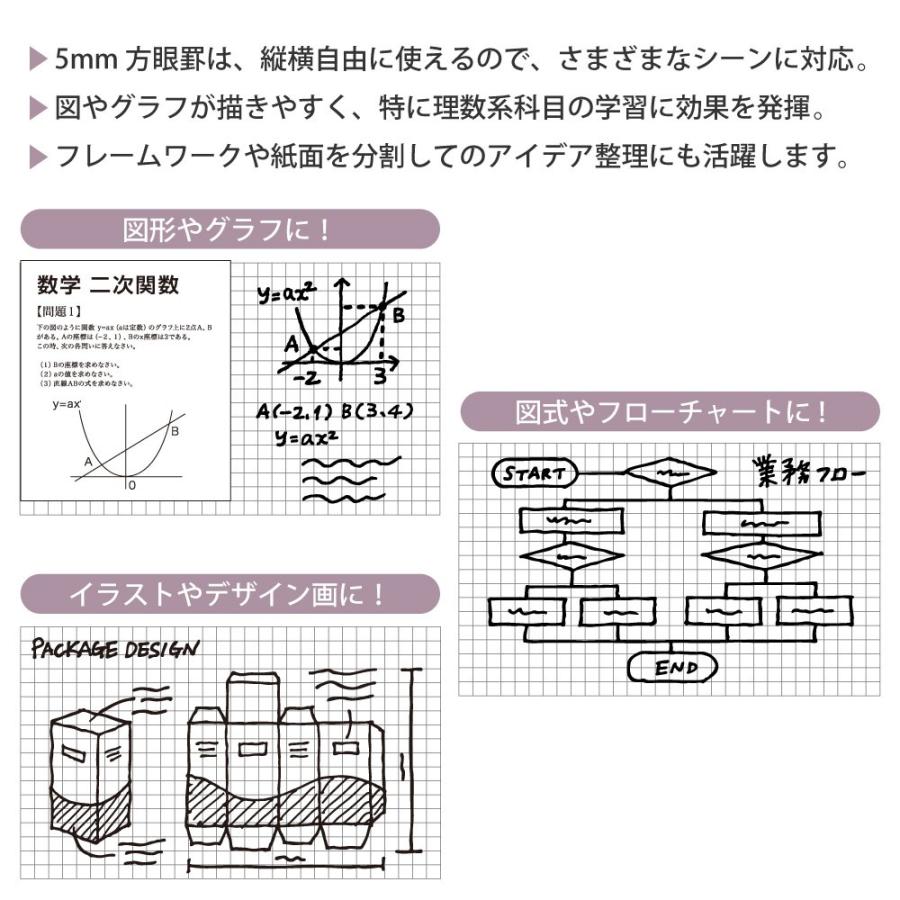 ルーズリーフ 書きやすいルーズリーフ B5 26穴 筆記用紙80g/m2 5mm方眼罫 100枚 L1207H マルマン (ゆうパケット1点まで)｜artandpaperm｜03