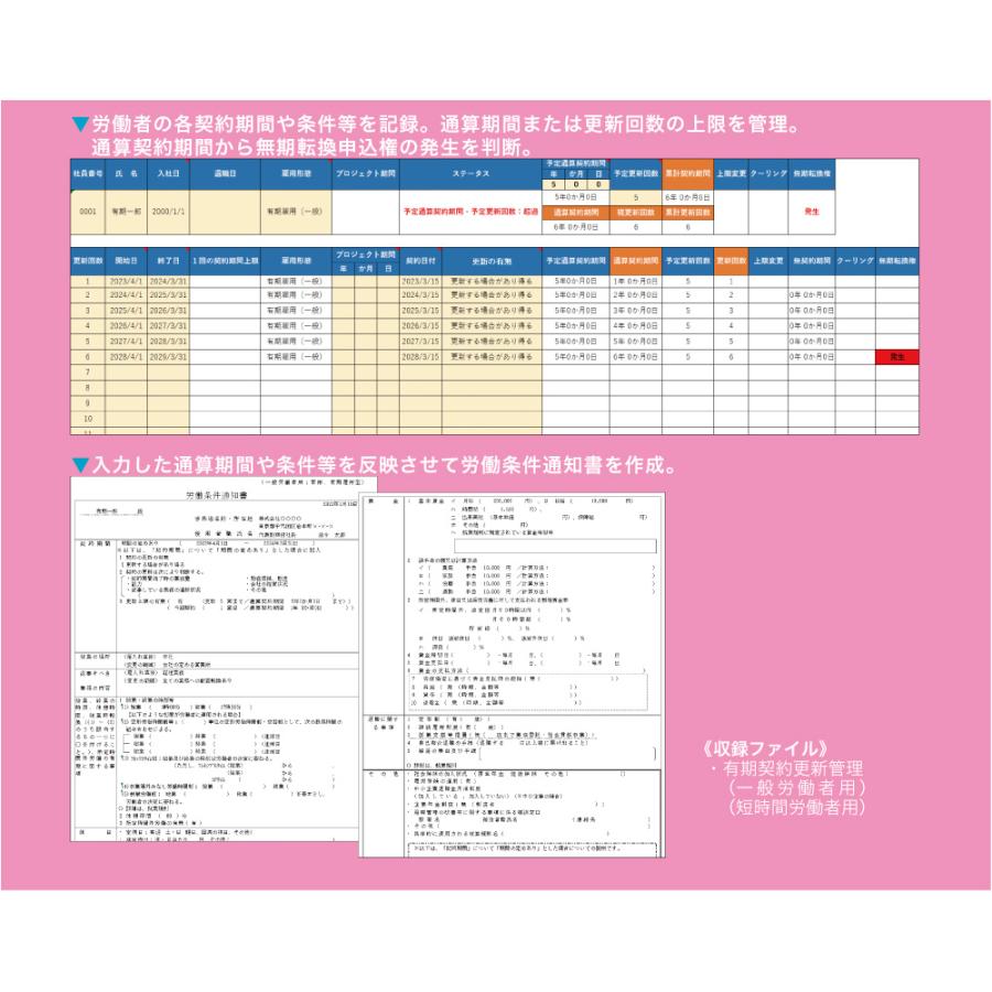 日本法令 Excelでできる 有期労働者の契約更新管理ツール NET628の画像