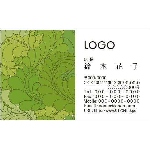 カラーデザイン名刺　ショップカード　印刷　作成　100枚　ロゴ入れ可　レトロ　グリーン　ナチュラル　retro008 | 