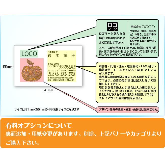 カラーデザイン名刺　ショップカード　印刷　作成　100枚　ロゴ入れ可　ブルー　花　クール　season003 |  | 01