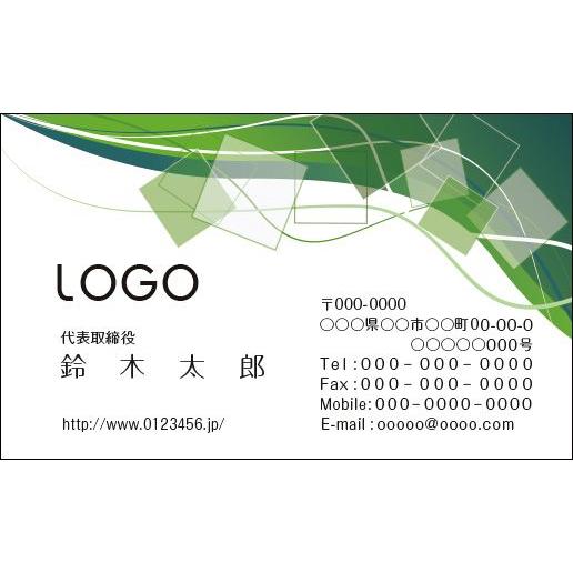 カラーデザイン名刺　ショップカード　印刷　作成　100枚　ロゴ入れ可　シンプル　グリーン　四角　simple006 | 