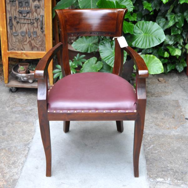 チーク無垢 ダイニングチェア 革張り 肘掛け椅子 アンティーク 【公式