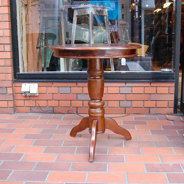 ワインテーブル ラウンドテーブル 60cm 丸テーブル 濃茶 サイドテーブル チーク無垢材 インドネシア直輸入 アンティークスタイル :1F
