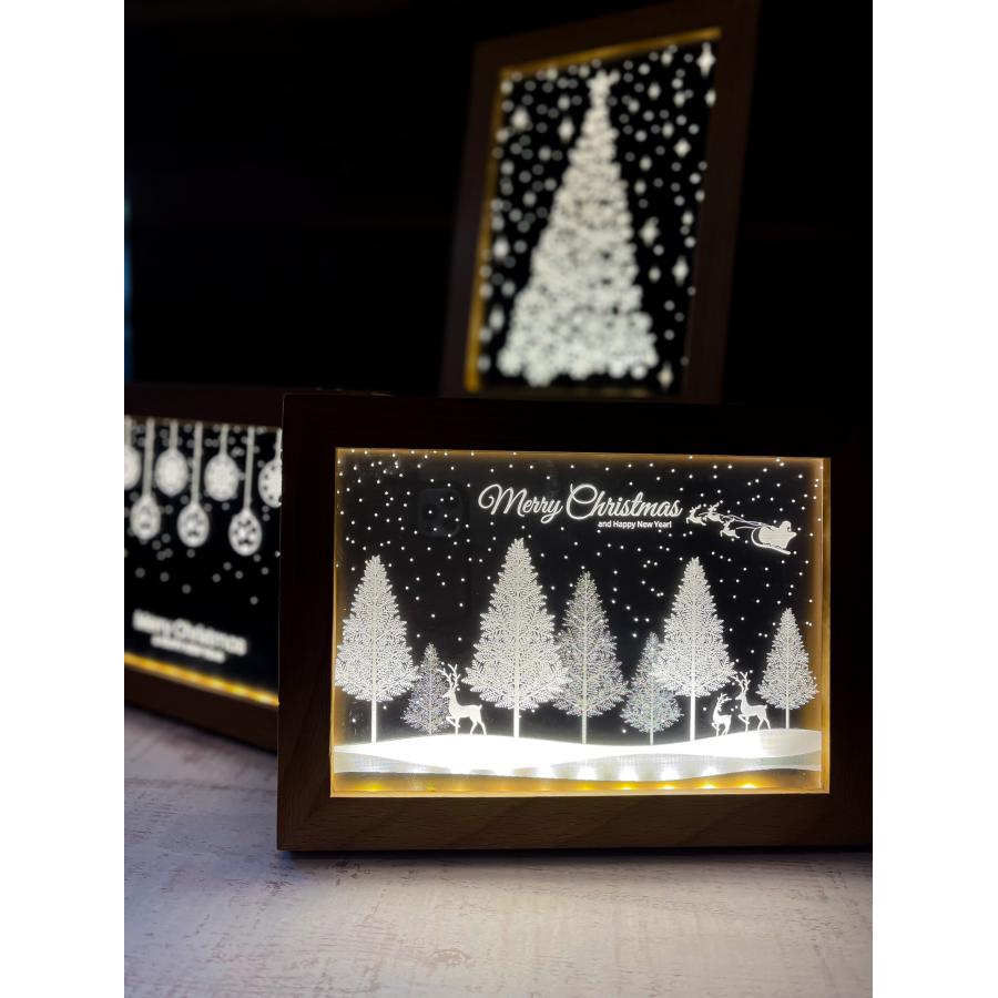 クリスマス アクリル スタンド フレーム ライト【絵柄3種】 LED 暖色