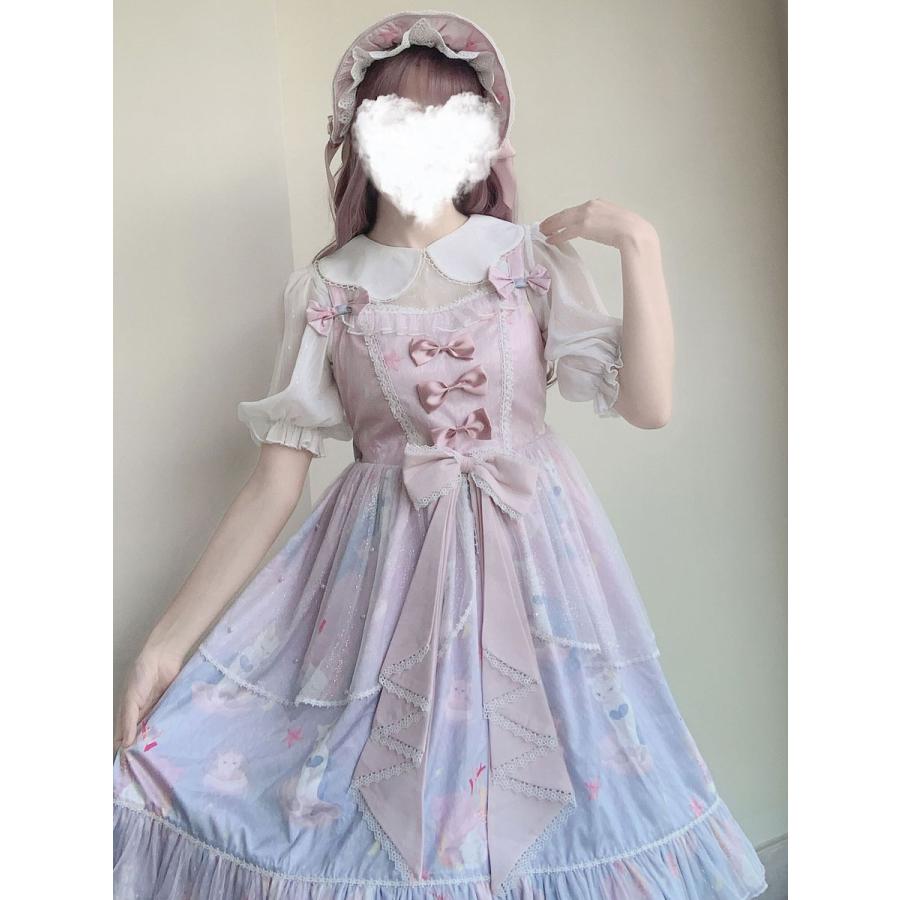 甘ロリ ジャンパースカート 童話モチーフ 猫の人魚プリント柄 JSK