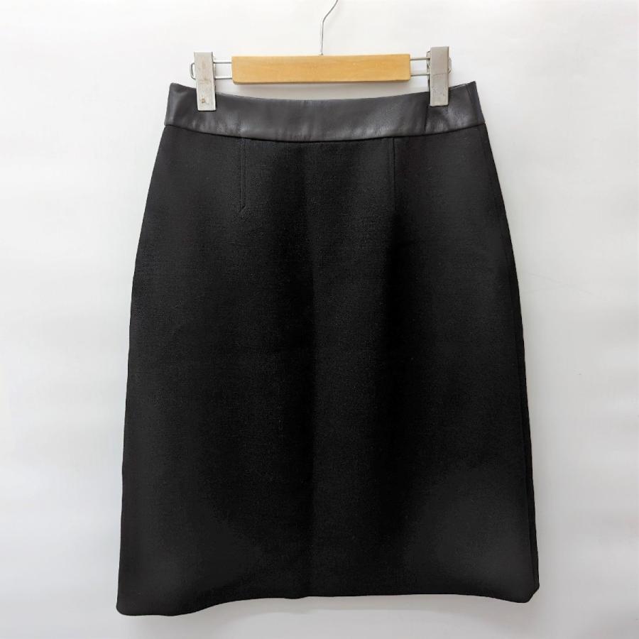 エルメス HERMES 極美品 タグ付き スカート レザー ウール ブラック  