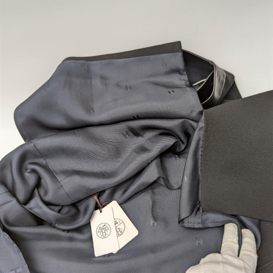 エルメス HERMES 極美品 タグ付き スカート レザー ウール ブラック  