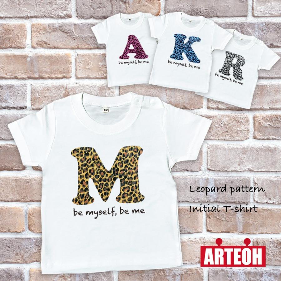 オーダー受付中☆名前Tシャツ 名前入り 名入れ レオパードイニシャル Tシャツ ヒョウ柄 子供服