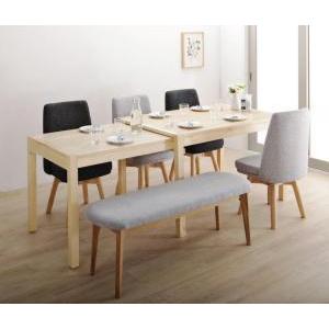 ダイニングセット 6点セット 回転イス付き 北欧スライド伸縮ダイニングテーブルセット ヨセフ 6点セット(テーブル+チェア4脚+ベンチ1脚) W120-200