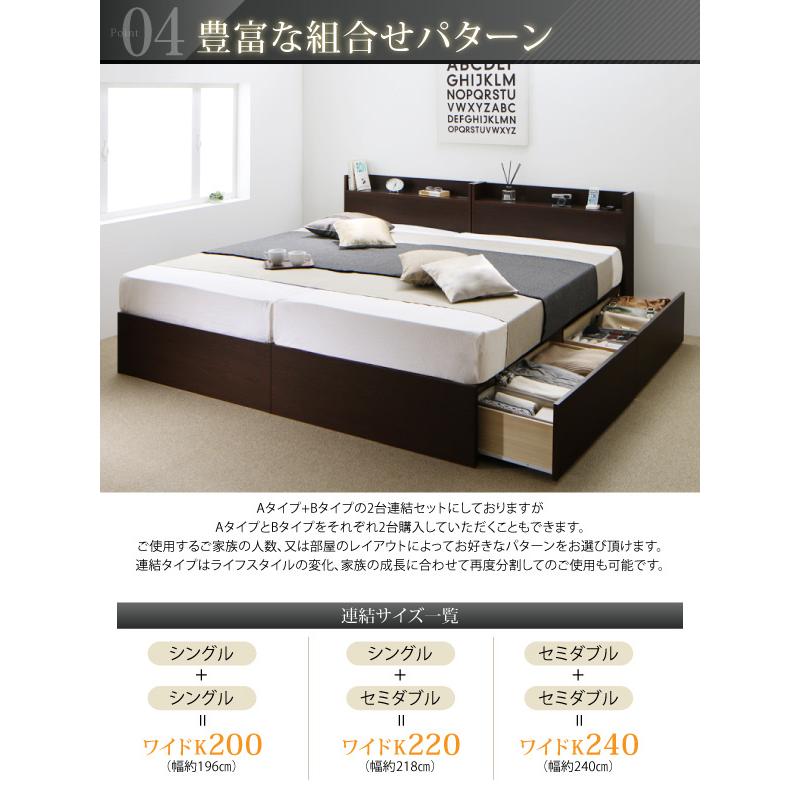 組立設置付 連結 棚 コンセント付すのこ収納ベッド すのこ仕様 ベッドフレームのみ Aタイプ シングルの画像
