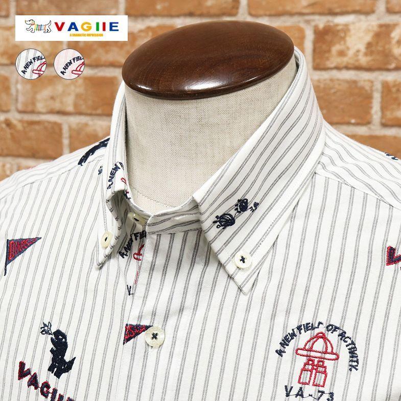内祝い ss Vagiie きれいめシャツ 綿ポリ 清涼ストライプ 刺繍 フラッグ 恐竜 かわいい 長袖 40代 50代 60代 メンズ プレゼント 父の日 シニア バジエ Ito Toku 人気ブランド Www Tiebreak Fr
