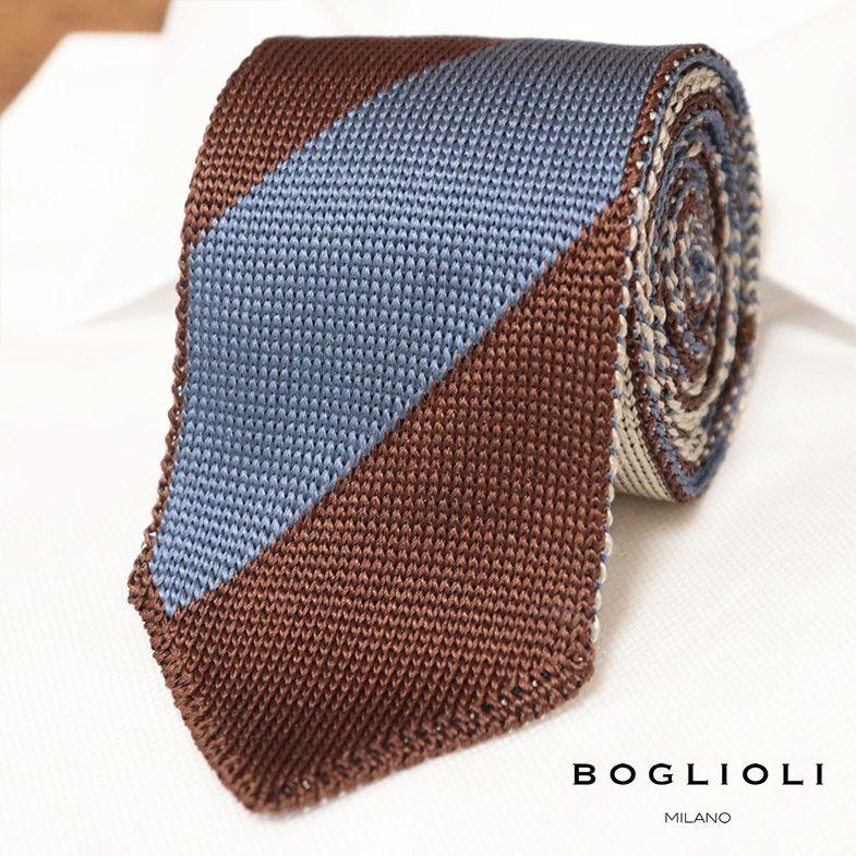 Boglioli イタリー製ニットタイ 美艶シルク100 ストライプ クラシコ トラッド レトロ キレカジ お洒落 イタリアブランド 紳士 メンズ ボリオリ てなグッズや