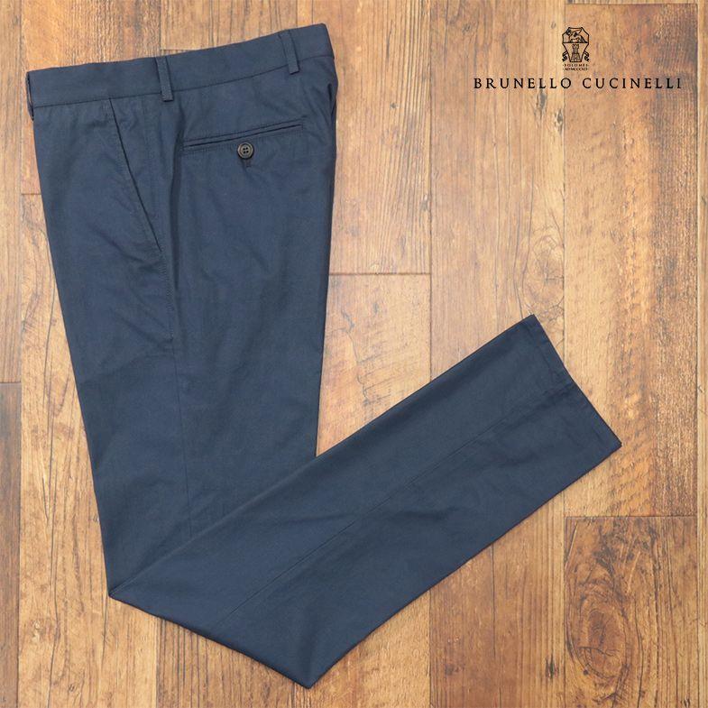 春夏 Brunello Cucinelli 美脚パンツ しなやかなハリ 綿100 無地 ノータック イタリー製 きれいめ 万能 シンプル ベーシック メンズ インポート ハイブランド 当店在庫してます