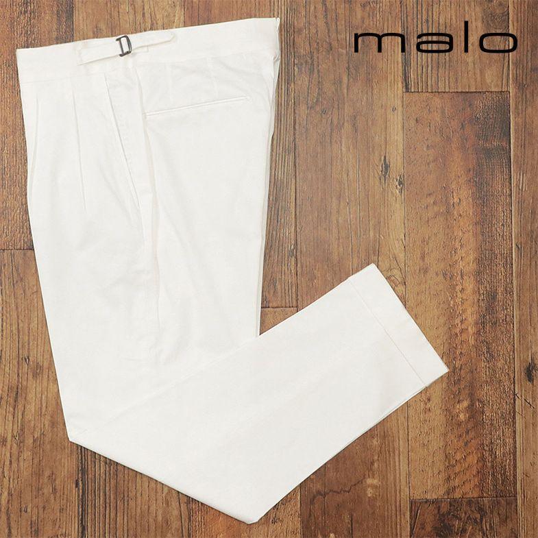 在庫一掃 21春夏 Malo スラックス パンツ ストレッチ綿 無地 2タック イタリア製 爽やか きれい