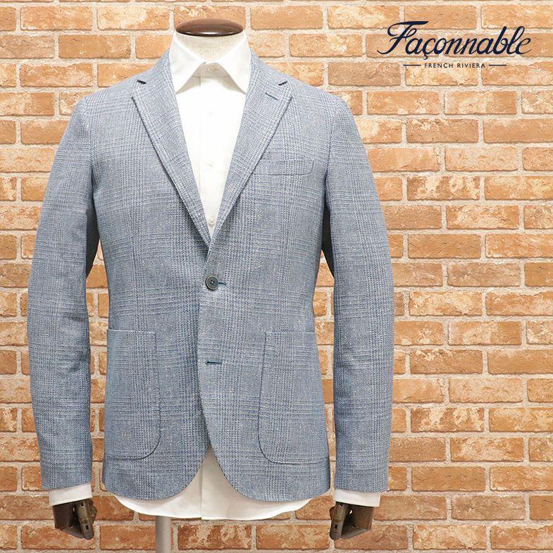 春夏 Faconnable 清涼ジャケット 綿リネン ホップサック 無地 ラフ アンコン リゾート きれいめ 上品 涼しい 40代 50代 シニア メンズ ファッション テーラード ブレザー カラー 青 ブルー Bollywoodpapa Com