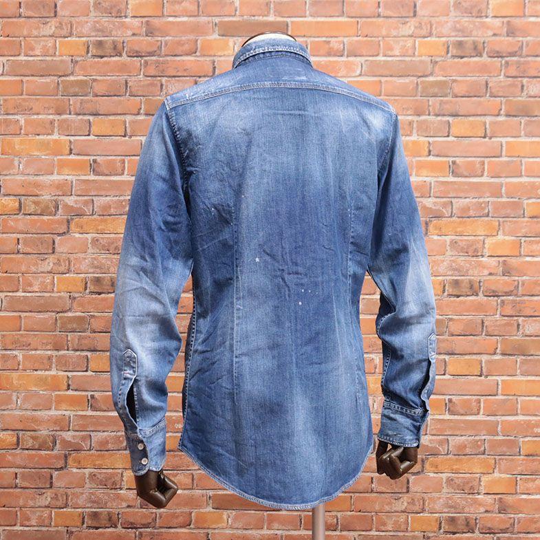 22秋冬 DSQUARED2 デニム シャツ S74DM0667 ストレッチ ダメージ 