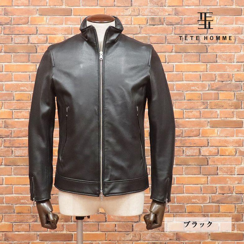 秋冬 TETE HOMME レザーブルゾン やわらか 上質 羊革 無地 定番 