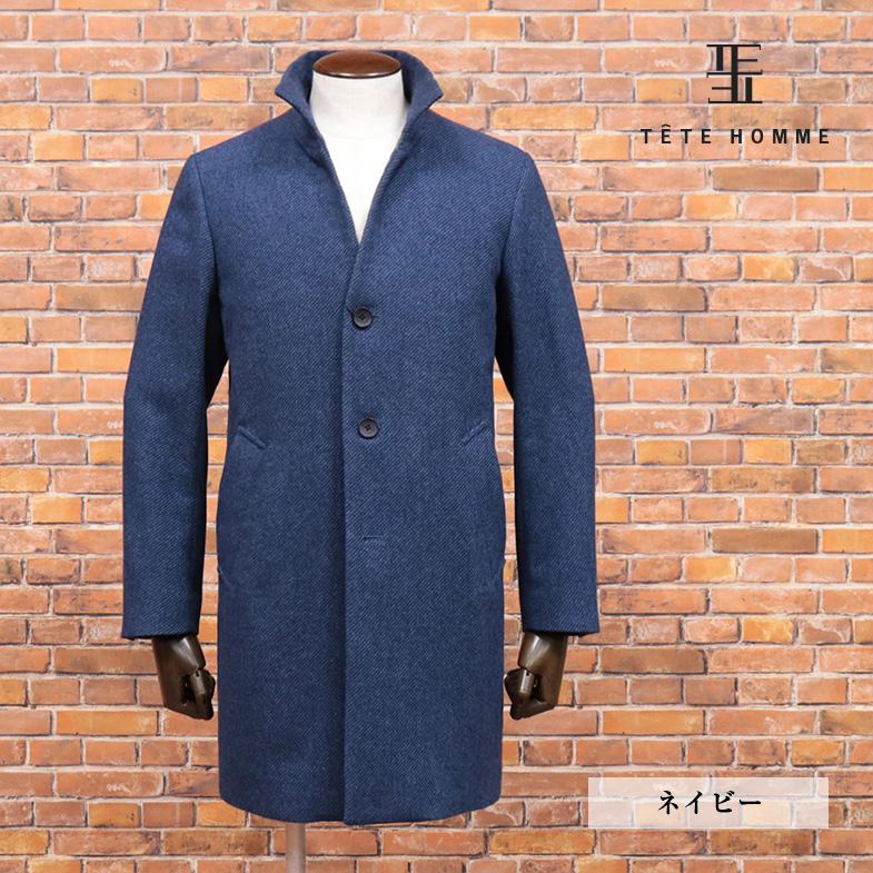 新品未使用】テットオムネイビースタンドカラーコート ウールカシミヤ混