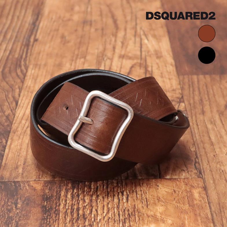 DSQUARED2 レザーベルト BEM0459 幾何学 型押し ネイティブ エスニック 