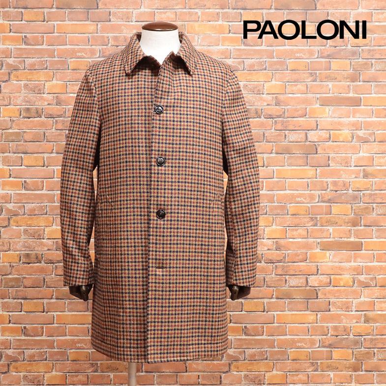 PAOLONI パオローニ チェック柄 ウールメルトン チェスターコート L