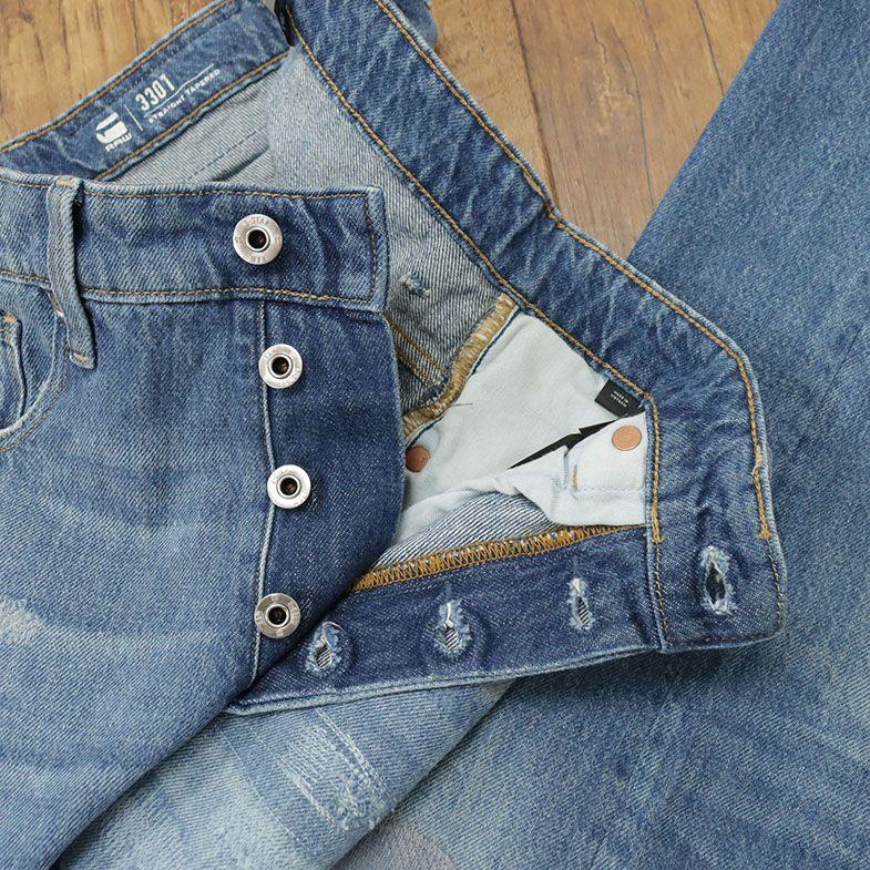 G-STAR RAW パッチワーク デニムパンツ 3301 STRAIGHT TAPERED 