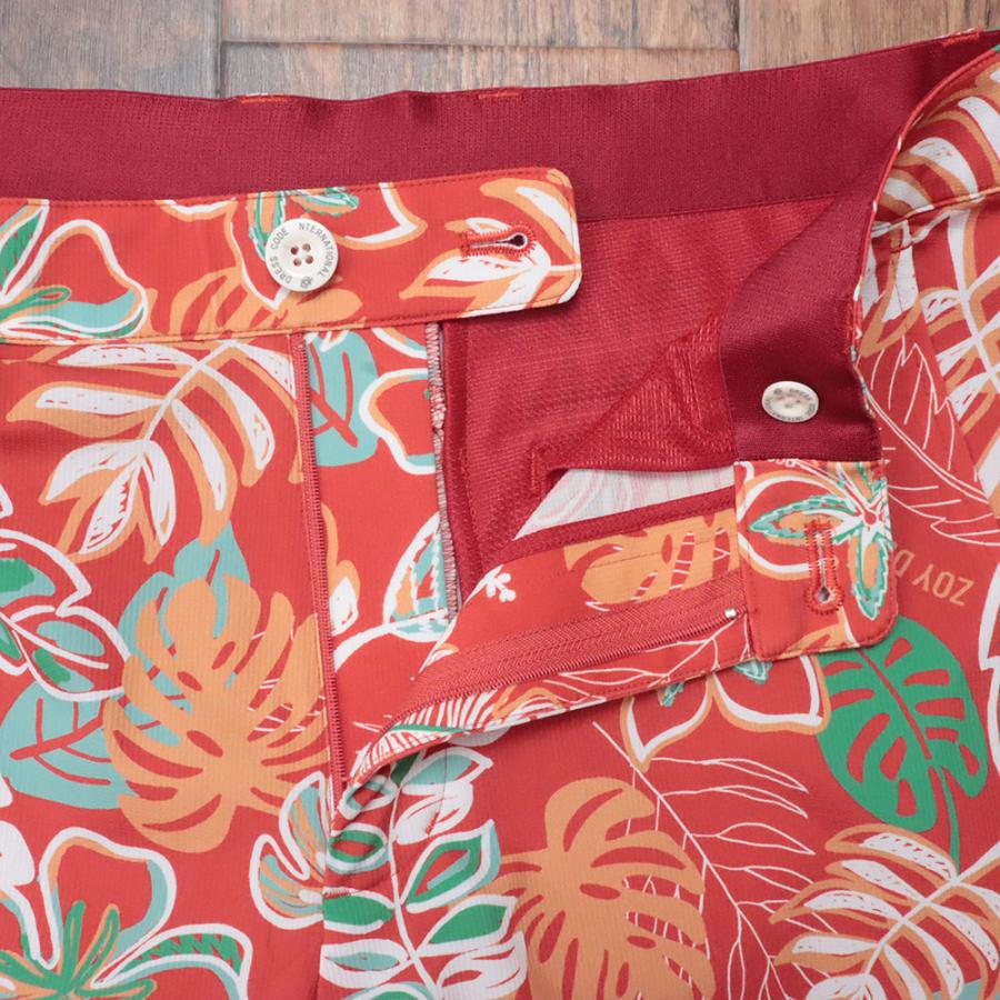 サイズ：82 ZOY ゾーイ リネン混 ハーフパンツ 総柄 レッド系