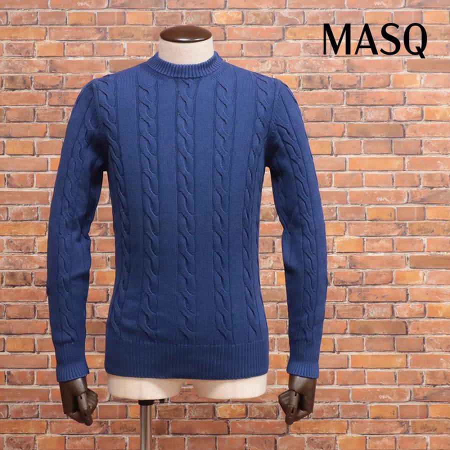 秋冬 MASQ 長袖ニット イタリア製 モックネック ケーブル編み コットン  