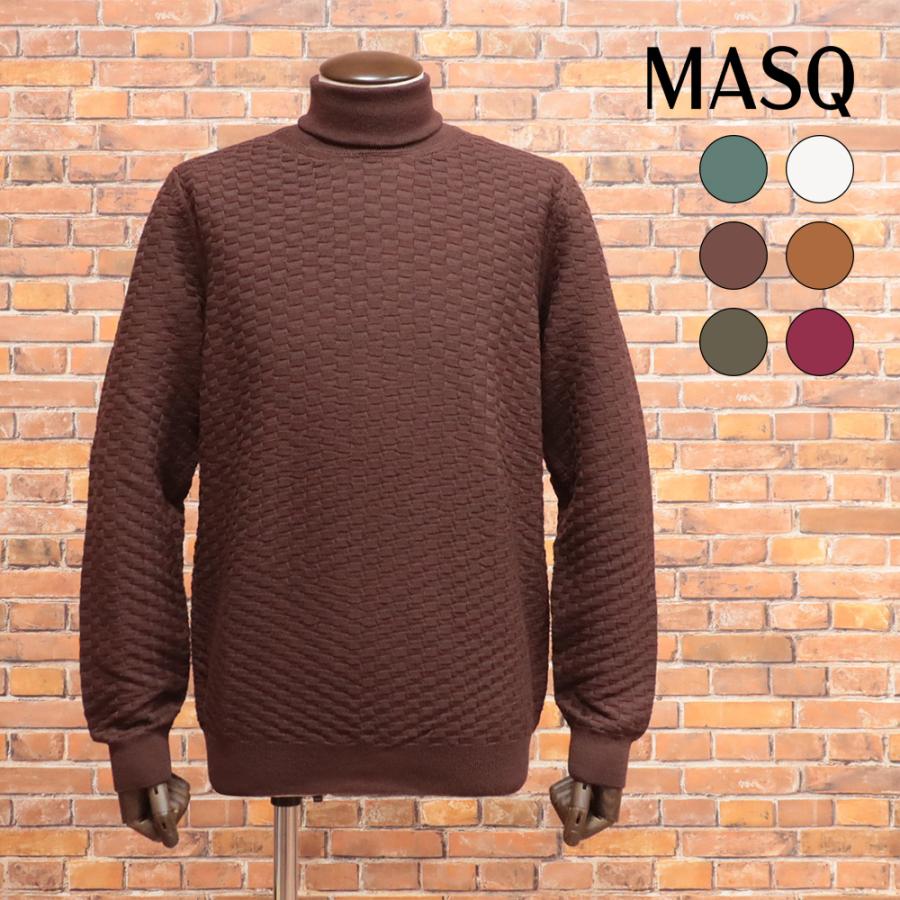 秋冬 MASQ 長袖ニット イタリア製 スクエア ジャカード メリノウール  