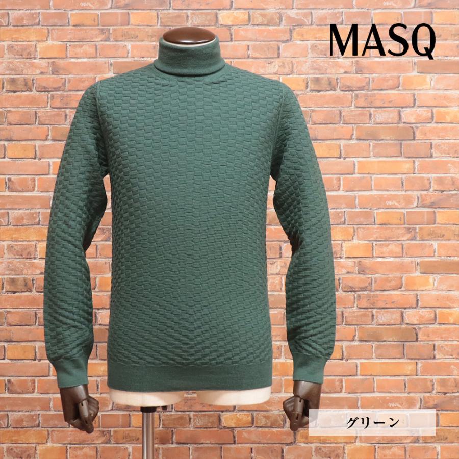 秋冬 MASQ 長袖ニット イタリア製 スクエア ジャカード メリノウール  