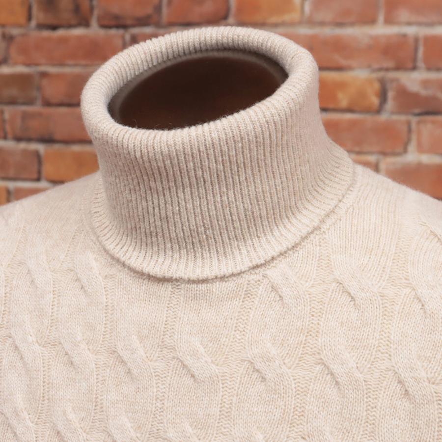 ドルモア ケーブルニット タートルネック イタリア製 洗える ウール100% 白