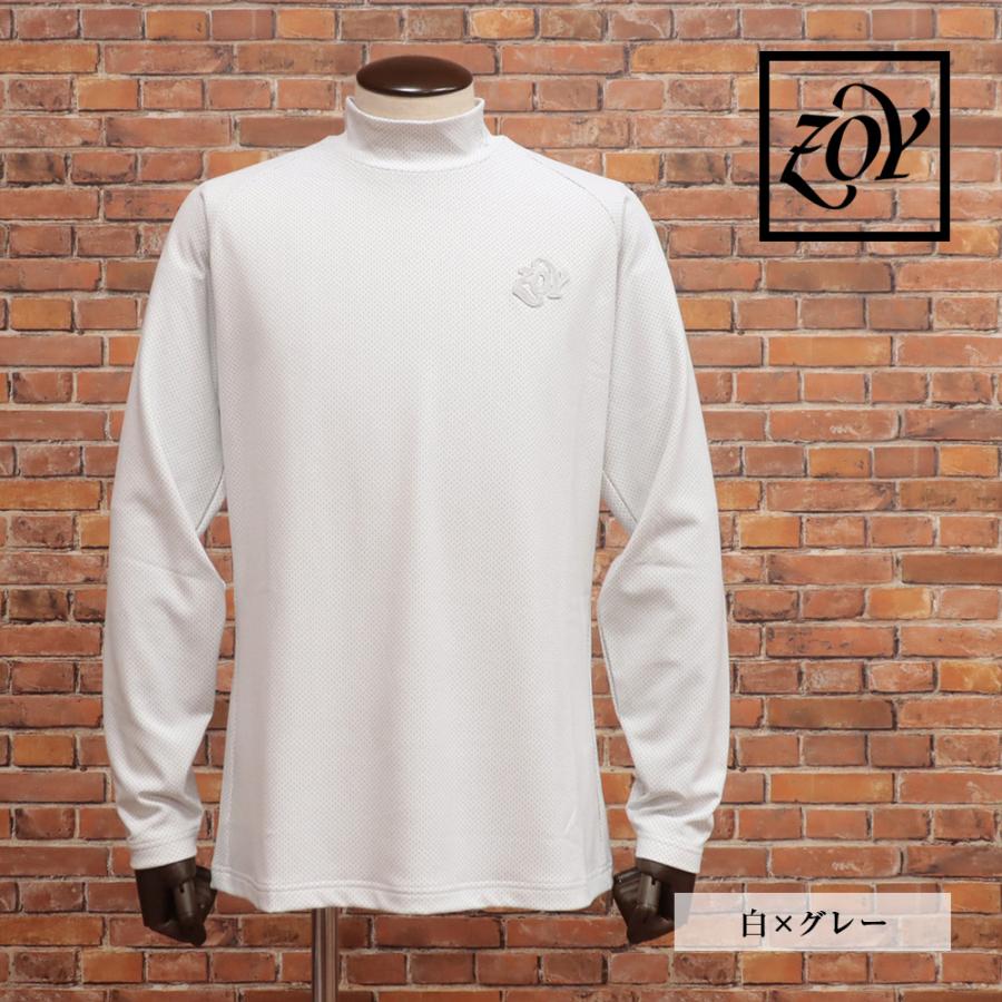 【期間限定ポイント11倍】秋冬 ZOY 長袖ハイネックTシャツ 071424012 日本製 マイクロドット 裏起毛 吸水速乾 UVカット ワッペン ゴルフ メンズ 紳士 ゾーイ | ZOY | 01