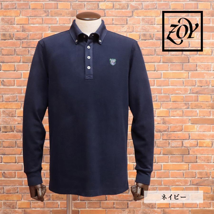 ZOY 　最新　秋　冬　ネイビー パターン柄 長袖ポロシャツ ZOY（ゾーイ） 【期間限定ポイント10倍】秋冬 長袖ポロシャツ