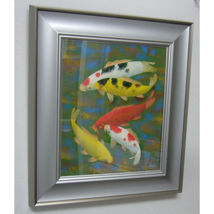 絵画 油絵 竹内敏彦 肉筆油絵 動物画 遊鯉 F8 送料無料 : アートフジ