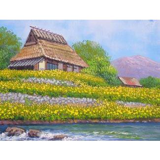 絵画 油絵 竹内敏彦 肉筆油絵 風景画 晩秋の民家 F12