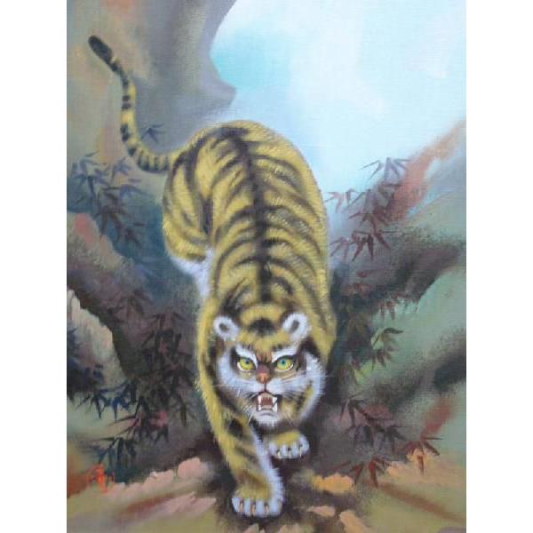 絵画 油絵 竹内敏彦 肉筆油絵 動物画 虎図 縁起物 F6 : アートフジ