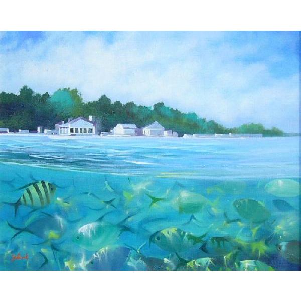 絵画 油絵 竹内敏彦 肉筆油絵 風景画 コバルトの海 F8 海ポスター魚