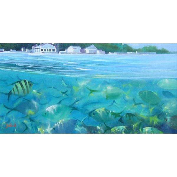 絵画 油絵 竹内敏彦 肉筆油絵 風景画 コバルトの海 F8 海ポスター魚