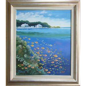 絵画 油絵 竹内敏彦 肉筆油絵 群魚 サンゴ Ｆ10 送料無料　