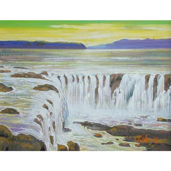 絵画 油絵 竹内敏彦 肉筆油絵 風景画 滝 F6 送料無料 : アートフジ